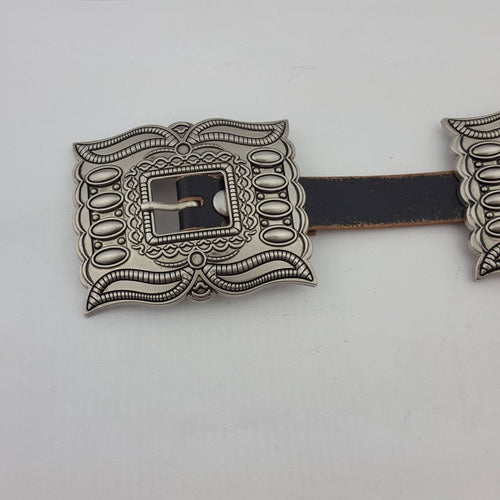 Western Silver Rectangular Concho Leather Belt - Cowhide and Conchos