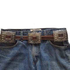Western Silver Rectangular Concho Leather Belt - Cowhide and Conchos
