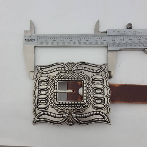 Western Silver Rectangular Concho Leather Belt - Cowhide and Conchos
