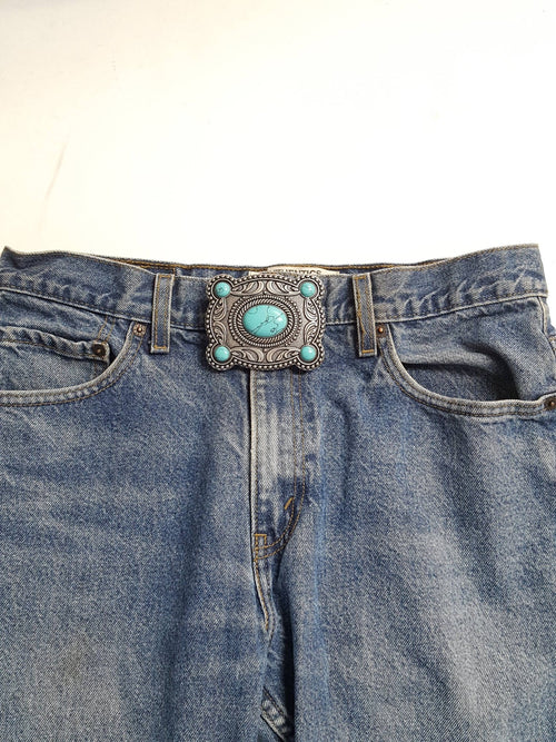 Western Skies Belt Buckle - Cowhide and Conchos