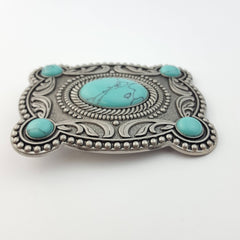 Western Skies Belt Buckle - Cowhide and Conchos