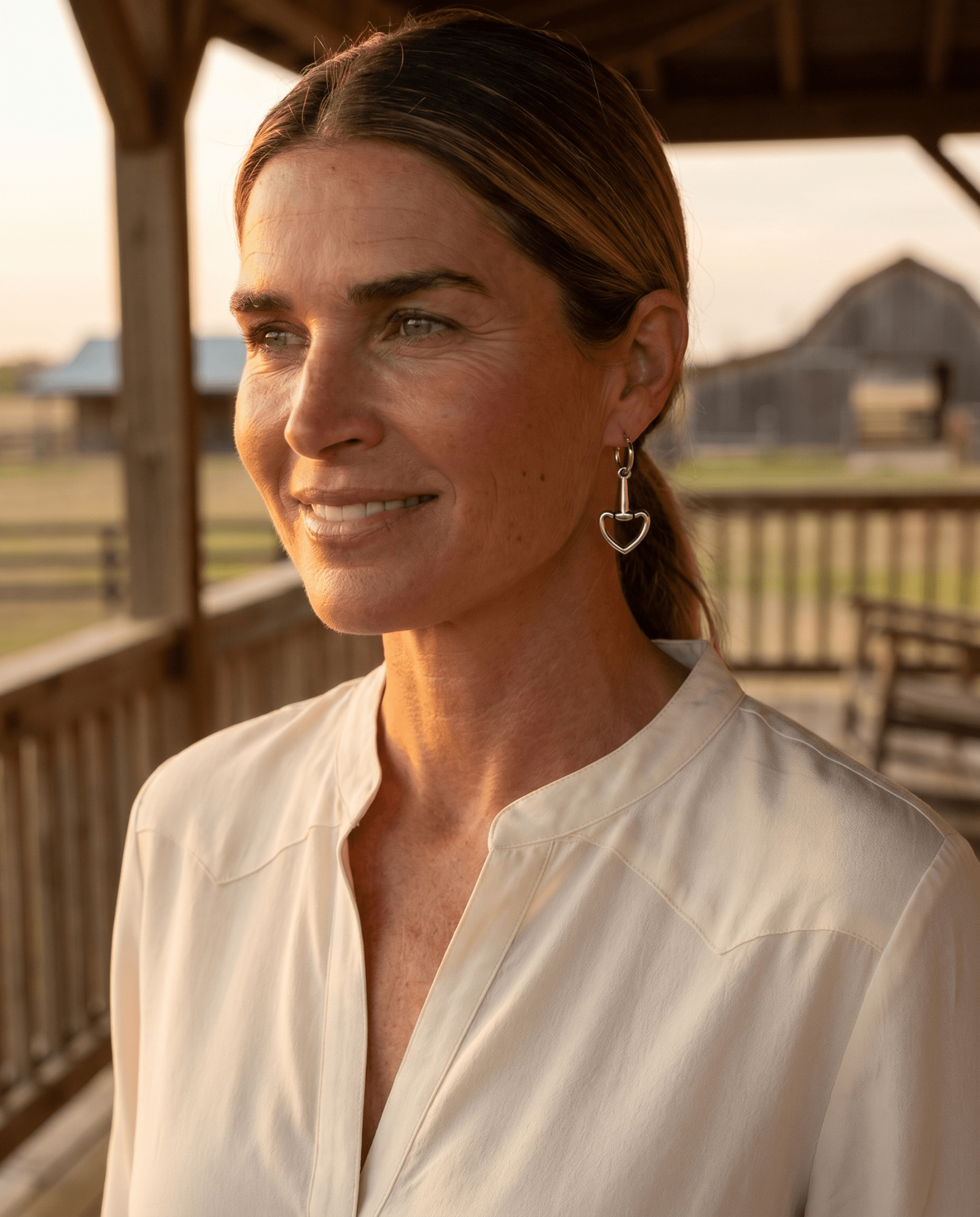 Western Snaffle Bit Dangle Hoop Earrings — Equestrian 1¼" Drop - Cowhide and Conchos