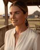 Western Snaffle Bit Dangle Hoop Earrings — Equestrian 1¼" Drop - Cowhide and Conchos