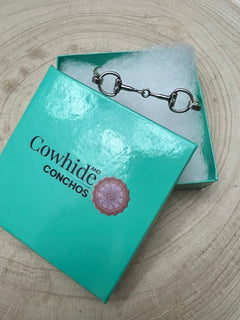 Western Snaffle Bit Easy Clasp Bracelet - Cowhide and Conchos