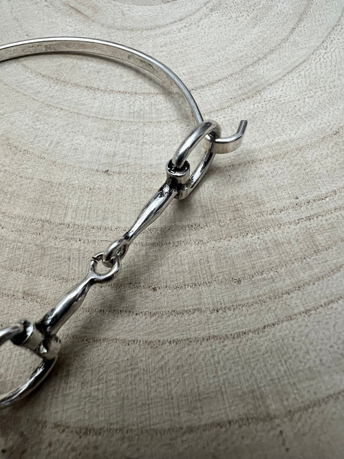 Western Snaffle Bit Easy Clasp Bracelet - Cowhide and Conchos