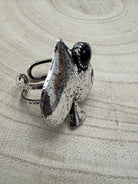Western Spade Adjustable Cuff Ring with Faux Onyx - Cowhide and Conchos
