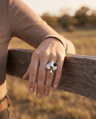 Western Spade Adjustable Cuff Ring with Faux Onyx — Playing Card Hand Statement - Cowhide and Conchos