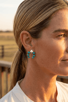 Western Spade & Faux Turquoise Squash Blossom Earrings — Petite 1" Drop - Cowhide and Conchos