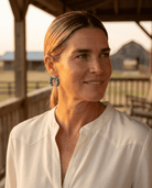 Western Spade & Faux Turquoise Squash Blossom Earrings — Petite 1" Drop - Cowhide and Conchos