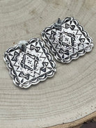 Western Square Concho Fashion Earrings - Cowhide and Conchos