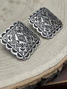 Western Square Concho Fashion Earrings - Cowhide and Conchos