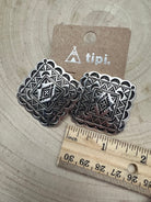 Western Square Concho Fashion Earrings - Cowhide and Conchos