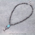 Western Style Pearl with Single Squash Blossom Pendant Necklace - 16 inch - Cowhide and Conchos