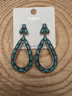 Western Teardrop Faux Turquoise earrings - 2 1/2 inch drop - Cowhide and Conchos