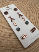 Western Theme 5 for 1 Earring Set - Cowhide and Conchos