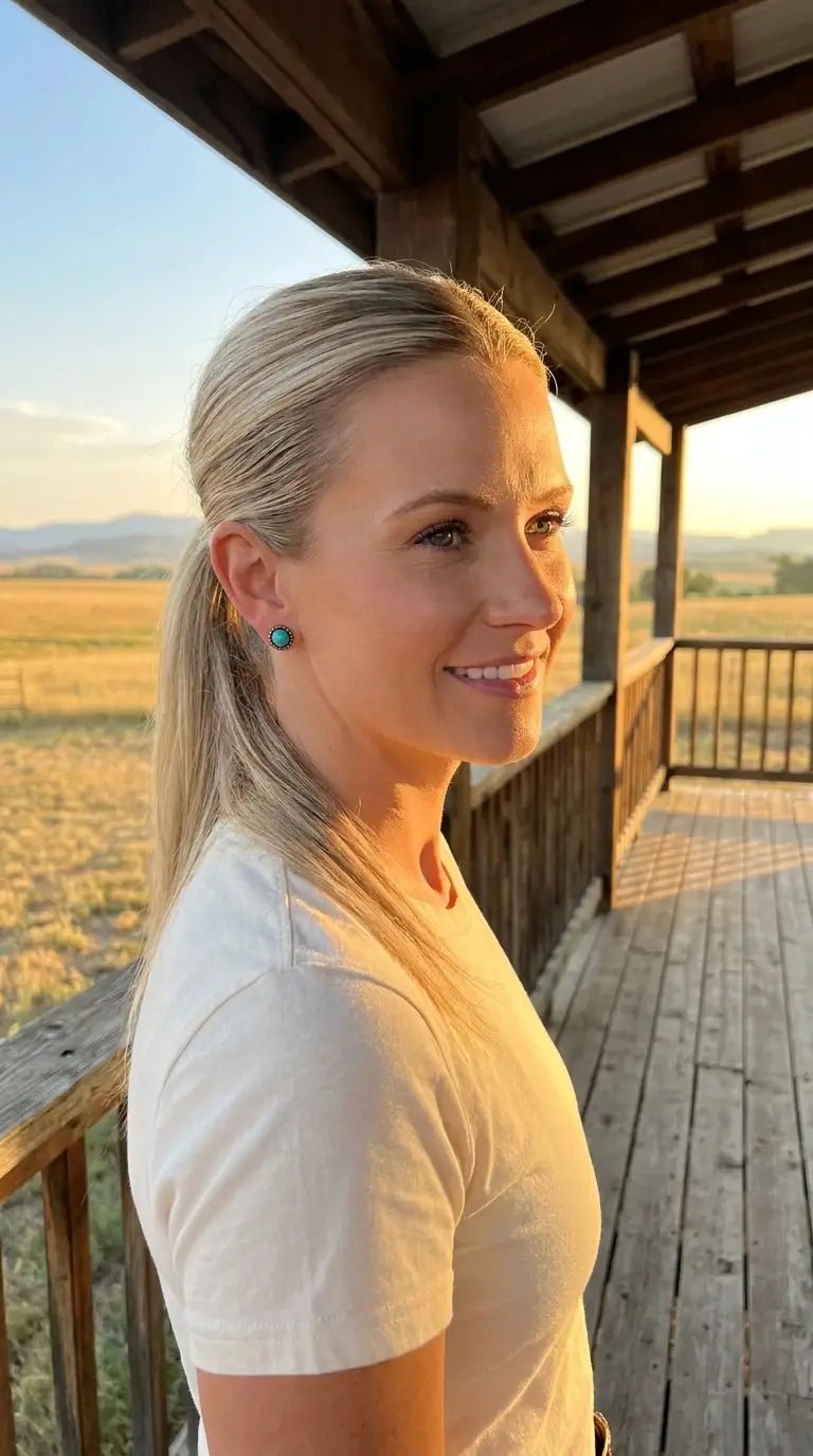 Western Theme 5-for-1 Earring Set — Five Coordinated Pairs in One - Cowhide and Conchos