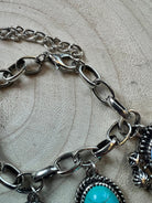 Western Theme Scene and Faux Turquoise Charm Bracelet - Cowhide and Conchos
