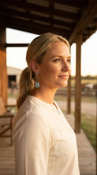 Western Turquoise Guitar Dangle Earrings — Country Music 2" Drop - Cowhide and Conchos