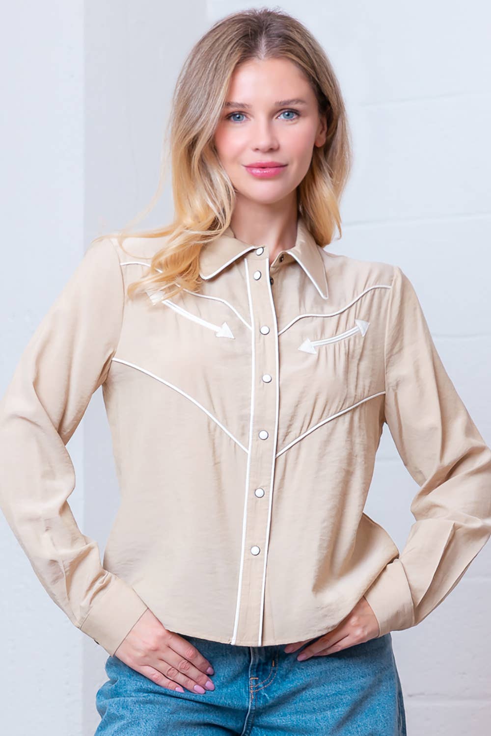 Western Vintage Button Down Blouse - Cowhide and Conchos