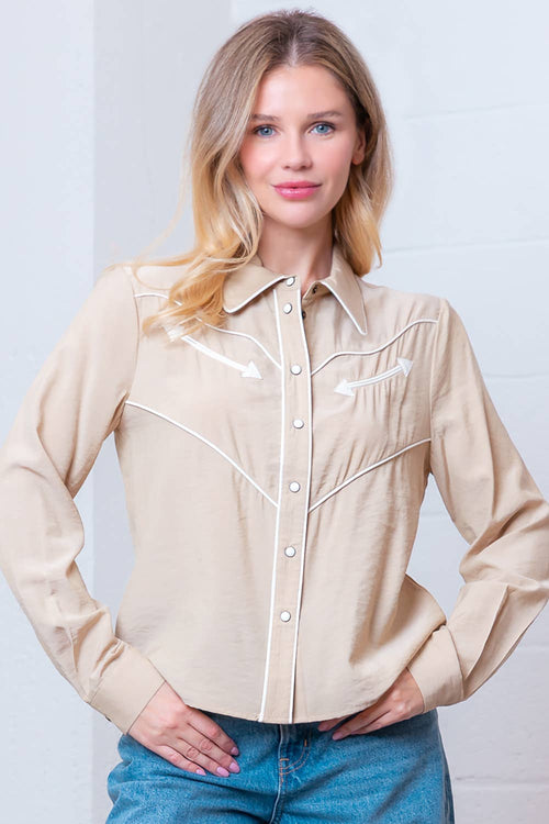 Western Vintage Button Down Blouse - Cowhide and Conchos