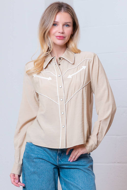 Western Vintage Button Down Blouse - Cowhide and Conchos