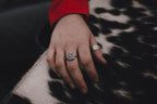 Western Wildflower Ring - Solid sterling silver western sunflower ring - Cowhide and Conchos
