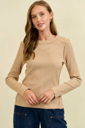 Western Yoke Ribbed Long sleeved Tee - Cowhide and Conchos