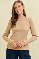 Western Yoke Ribbed Long sleeved Tee - Cowhide and Conchos