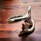 Whale Tails Bypass Ring - Sterling Silver - Cowhide and Conchos