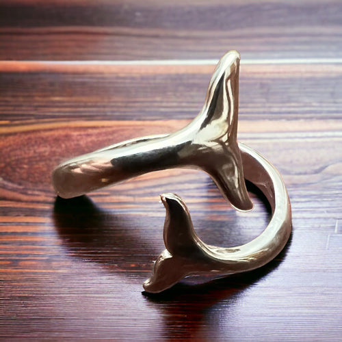 Whale Tails Bypass Ring - Sterling Silver - Cowhide and Conchos