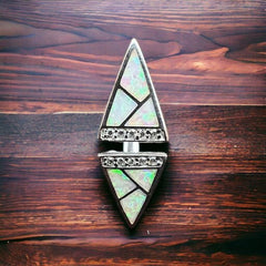 White Opalite & CZ on Sterling Silver Ring - Size 7.5 - Cowhide and Conchos