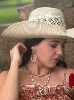 White Stone Faux Squash Blossom Necklace - 16 inch + 3 - Cowhide and Conchos