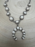 White Stone Faux Squash Blossom Necklace - 16 inch + 3 - Cowhide and Conchos