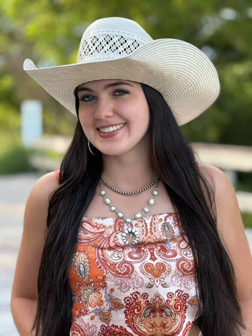 White Stone Faux Squash Blossom Necklace - 16 inch + 3 - Cowhide and Conchos