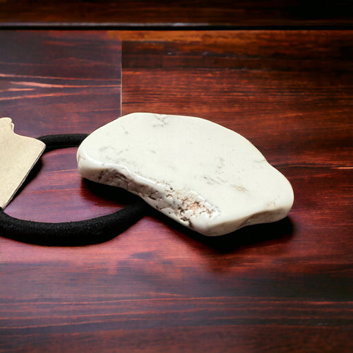 White Stone Ponytail Holder - Cowhide and Conchos