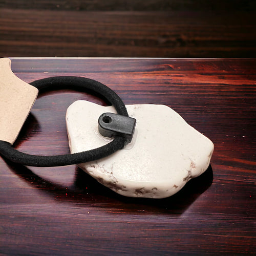 White Stone Ponytail Holder - Cowhide and Conchos
