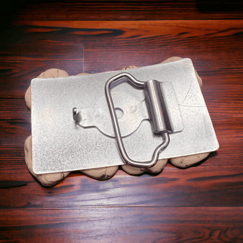 White Turquoise Slab Belt Buckle - Medium - Cowhide and Conchos