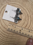 Wild Bull Skull Earrings - 1 1/2 inch drop - Cowhide and Conchos