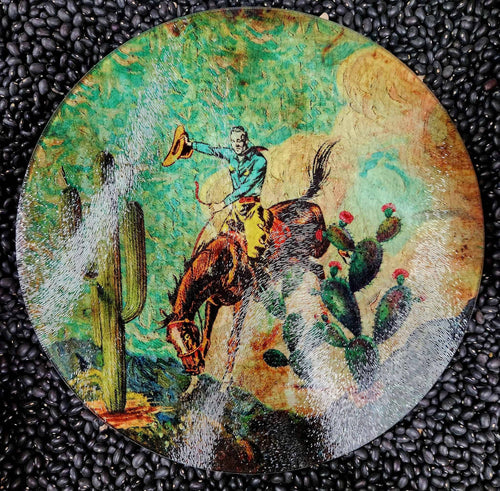 Wild Ride Glass Cutting Board/Charcuterie/Trivet - Cowhide and Conchos