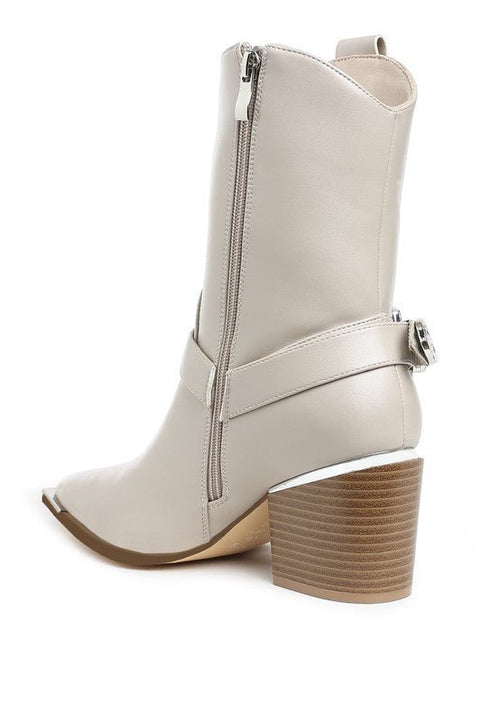 Woodstock Diamante Embellished Pin Buckle Boots - Cowhide and Conchos