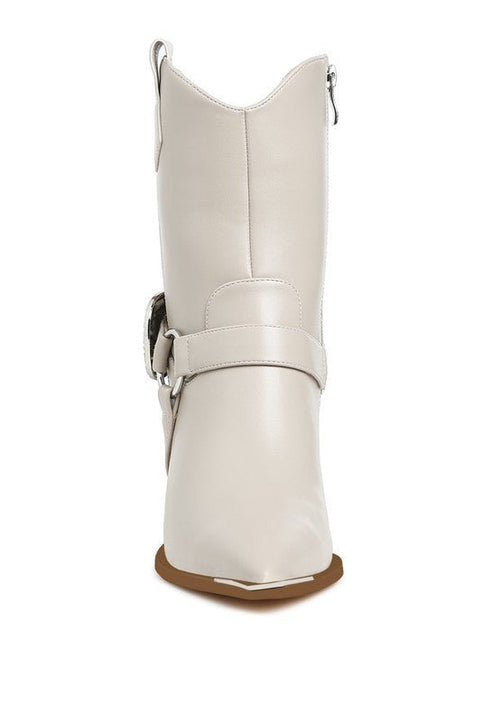 Woodstock Diamante Embellished Pin Buckle Boots - Cowhide and Conchos