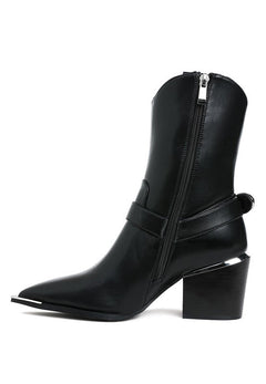 Woodstock Diamante Embellished Pin Buckle Boots - Cowhide and Conchos