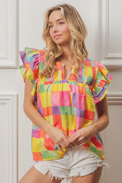 Woven Smocked Detail Top - small and large available - Cowhide and Conchos