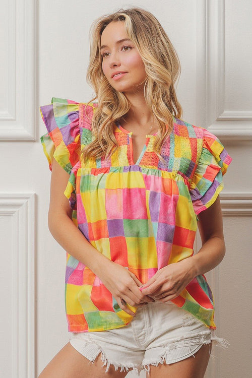 Woven Smocked Detail Top - small and large available - Cowhide and Conchos