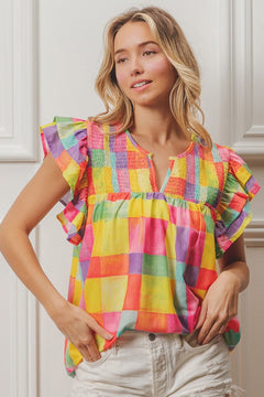 Woven Smocked Detail Top - small and large available - Cowhide and Conchos