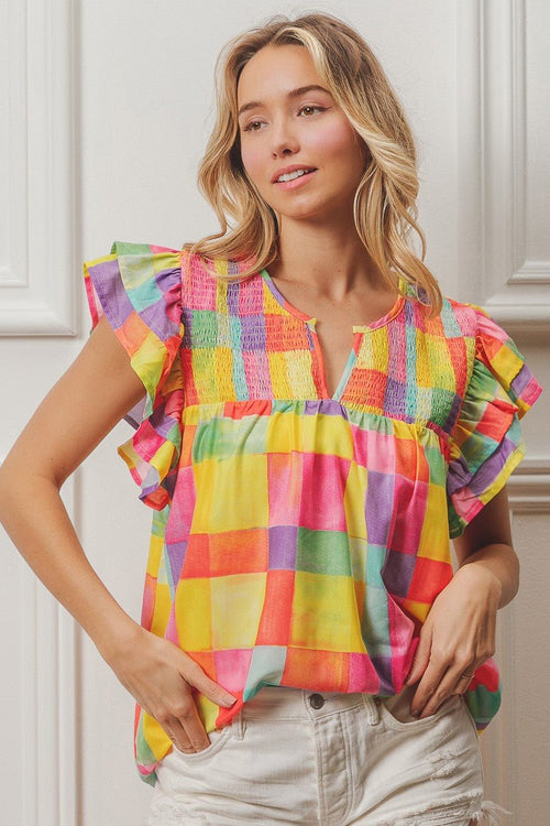 Woven Smocked Detail Top - small and large available - Cowhide and Conchos
