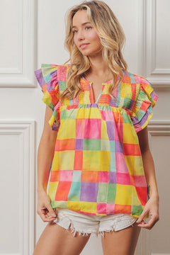 Woven Smocked Detail Top - small and large available - Cowhide and Conchos
