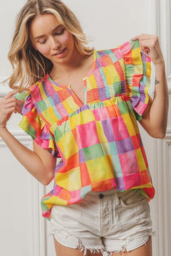 Woven Smocked Detail Top - small and large available - Cowhide and Conchos