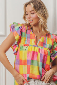 Woven Smocked Detail Top - small and large available - Cowhide and Conchos