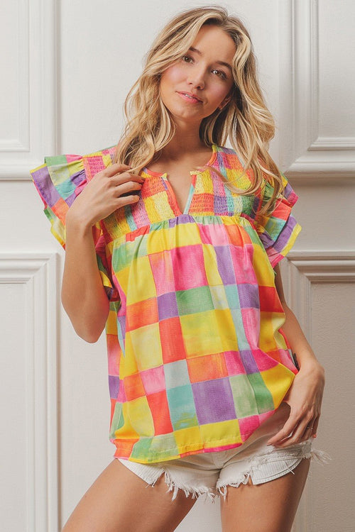 Woven Smocked Detail Top - small and large available - Cowhide and Conchos
